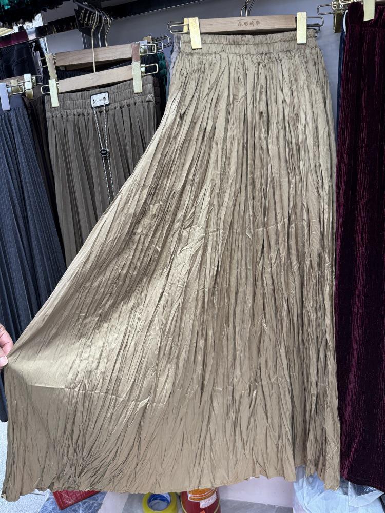 Женская текстурированная плиссированная юбка Весна 2026 - Высокая талия, Широкий подол, Длина макси, Простой стиль