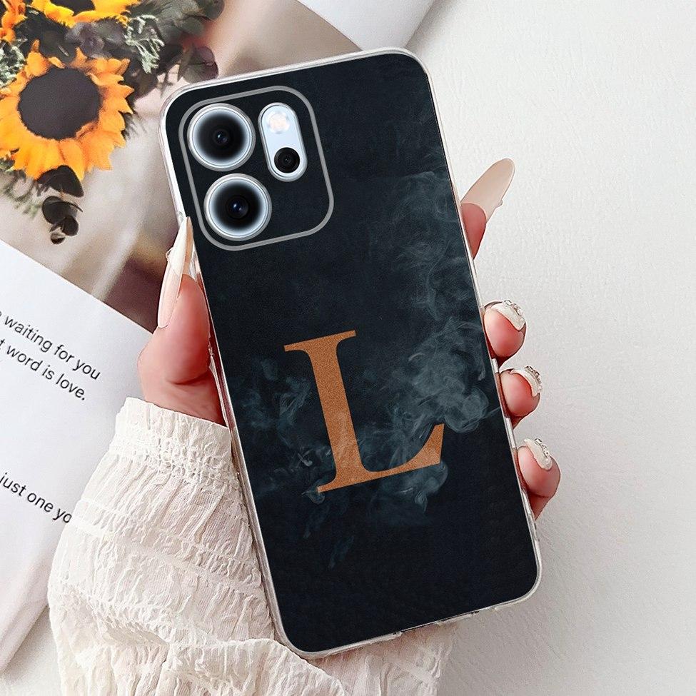 For Oppo Reno 14F CPH2743 Case For Oppo Reno14 F Cover Transparent Luxury A-Z Letters Fashion Flowers Crown Soft Bumper Casing