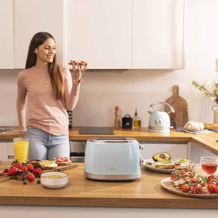 Grille-pain - Cecotec - Toast & Taste 800 - 850 W - 2 Fentes Extra Larges - Design Vintage Bleu