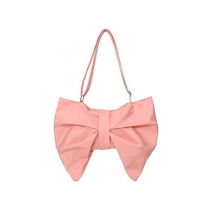 (Pink)Fashion Bowknot Shape Tote Bow Tie Pleated Shoulder Bag Women's Crossbody Bags Large Capacity Lighweight Commuter Bags