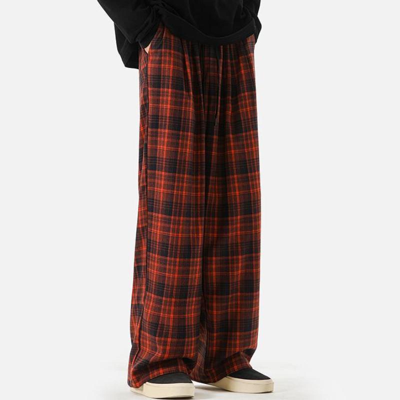 Весенне-осенний стиль, модные клетчатые повседневные брюки, повседневные универсальные широкие прямые брюки, свободные повседневные спортивные брюки для мужчин