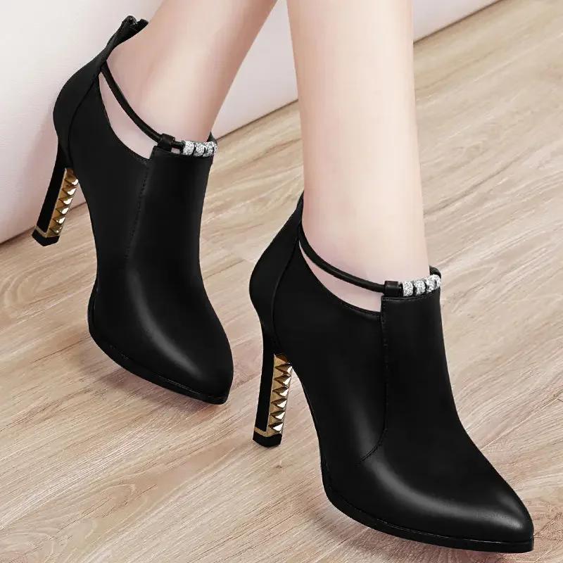 2025 New Women Red Women's Boots Stilettos Heels Ankle Boot Leather Casual Elegant Short Shoes Spring Summer Pumps Size 34
