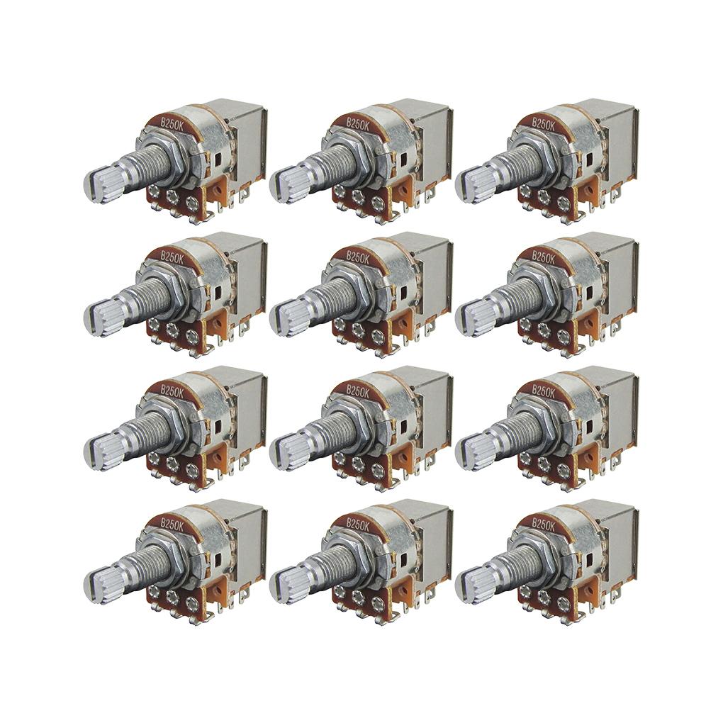 FLEOR 12PCS Push Pull Guitar Potentiometers Long Shaft Pots 18-Spline 500K/250K Choose
