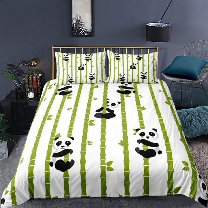 Cartoon Panda Bedding Set Cute Printed Animal Pattern Duvet Cover And Pillowcase Comforter Bedclothes 2/3pcs Kids Child Gift