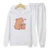 Мужской спортивный костюм Kawaii Bubble Tea Толстовка с капибарой для женщин и мужчин Эстетичный графический комплект с капюшоном Унисекс Пуловеры в стиле Харадзюку Толстовки