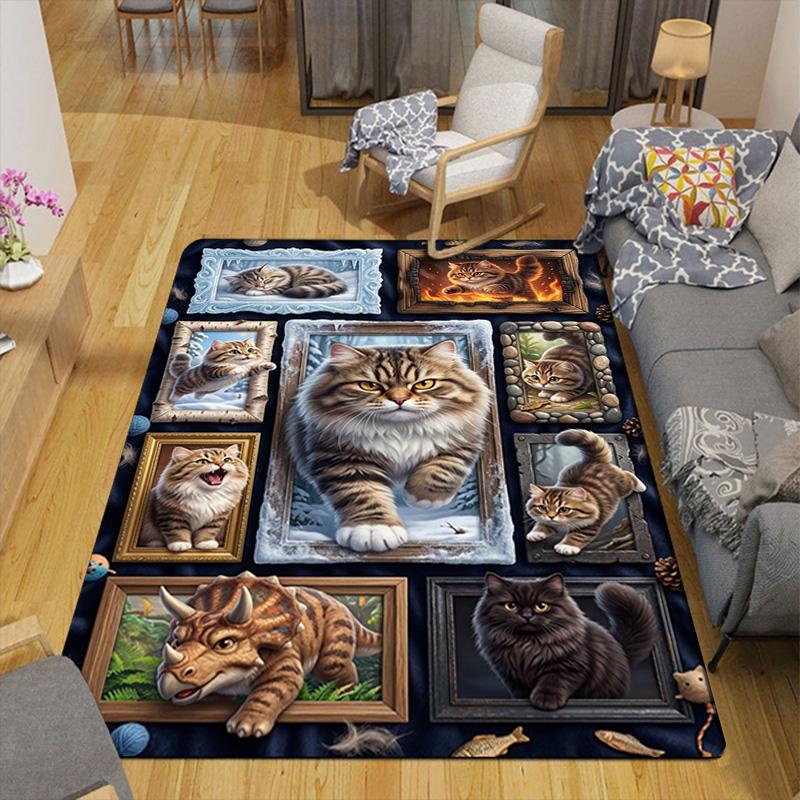 Cat Adventures Pattern Rug Floor Mat for Living Room or Bedroom Soft and Comfortable Carpet a Gift for Birthday and Holiday.