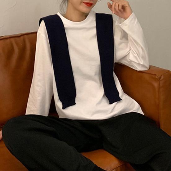 Женская нижняя рубашка с круглым вырезом, однотонная, с длинными рукавами, универсальная