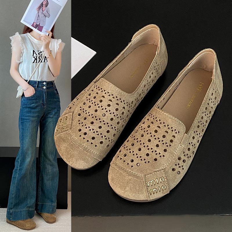 Летние новые повседневные ретро туфли на плоской подошве, дышащие, повседневные, детские, большого размера, с полым мягким дном, женские туфли-бини