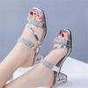 Summer Women's Sandals and Slippers with Thick Heel Women's Slippers with Open Toe Rhinestones