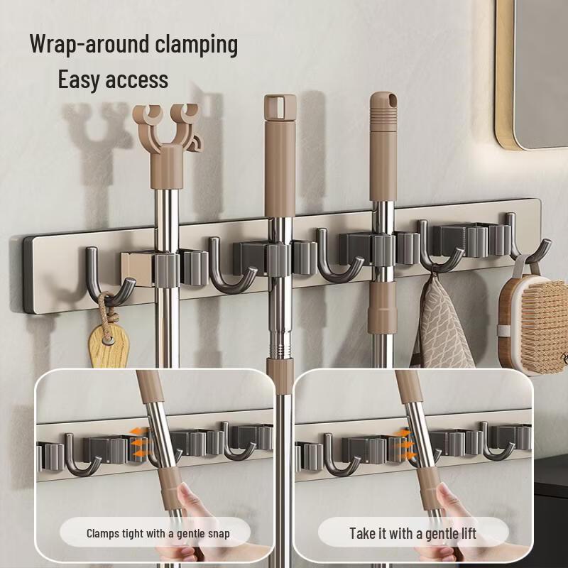 Adhesive Stainless Steel Mop and Broom Holder