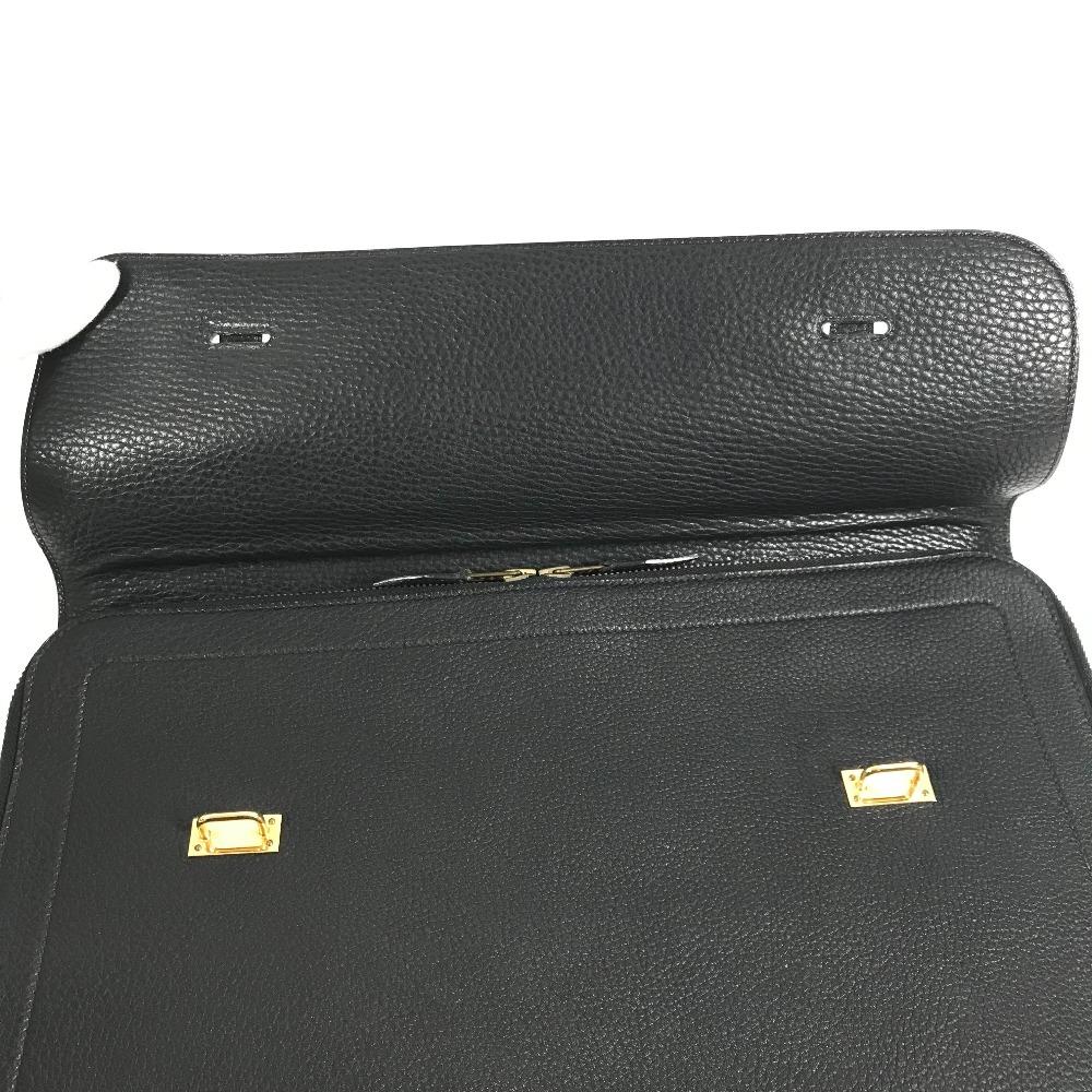 HERMES vintage Serviette Tote Bag Document Handbag Business bag Leather Black