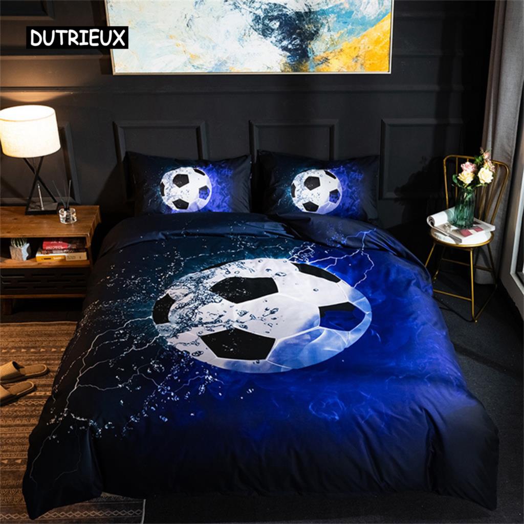Flame Soccer Duvet Cover Set Football Polyester Comforter Cover for Kids Teens Boys Soccer Lover Bedding Set Bedroom Decoration