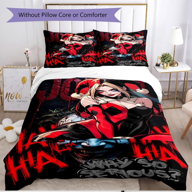 3pcs Duvet Cover Set (1*Duvet Cover + 2*Pillowcase, Without Core), Harley Quinn Joker Print Soft All‑Season Bedding Set, Home Bedroom Decor Gift
