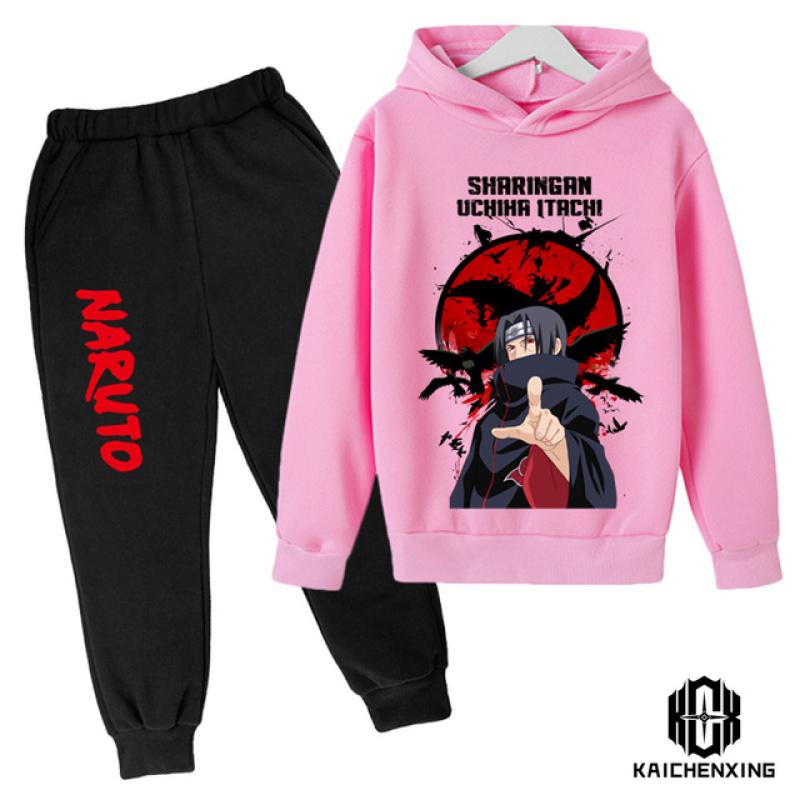 Комплект с капюшоном Наруто, детская одежда, одежда для маленьких девочек, повседневные свитера с капюшоном, детская одежда с капюшоном + брюки, 2 шт.
