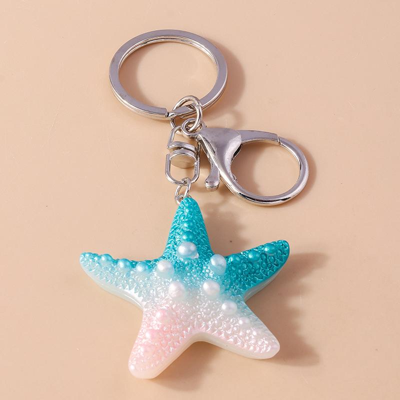 Fashion Summer Beach Starfish Keychain Women Girls Marine Life Key Ring Pendants for Handbag Decor DIY Handmade Jewelry Gifts