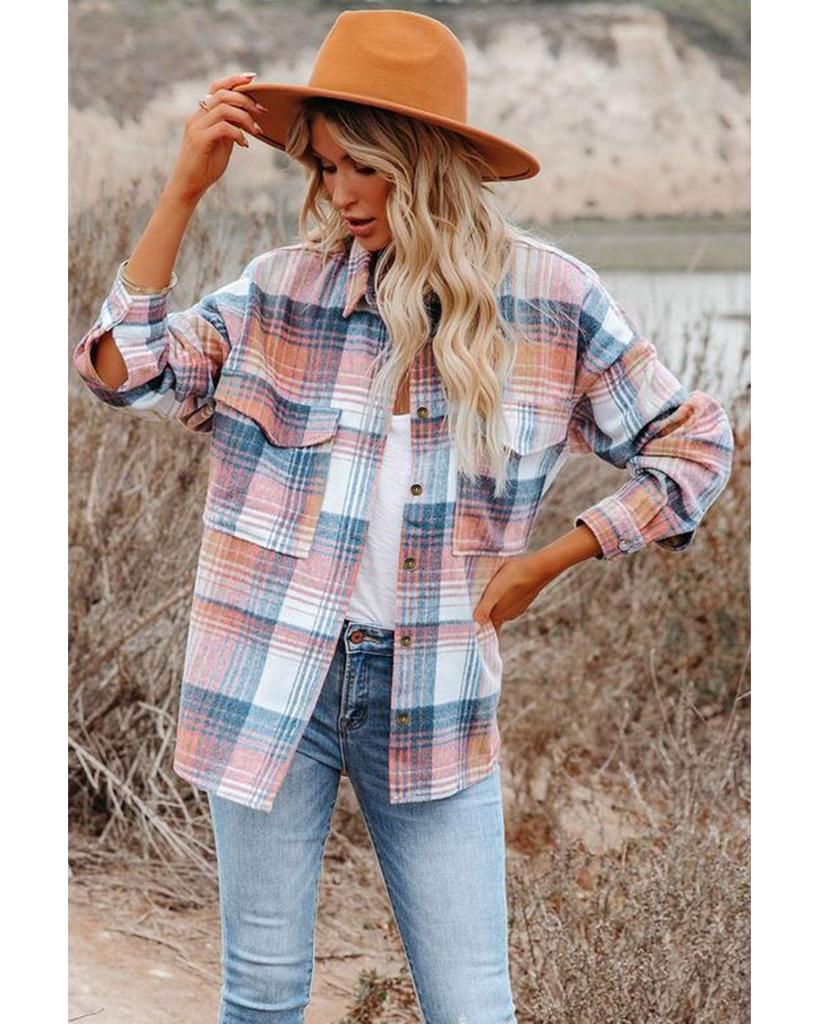 Azura Exchange Plaid Flap Pockets Shacket