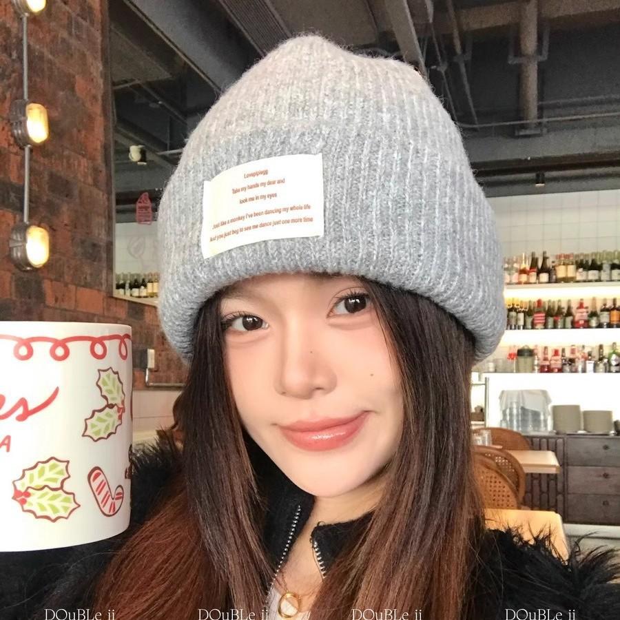 Including wool blue knitted wool hat children's autumn and winter versatile warm big head circumference ear protection bag head cold hat