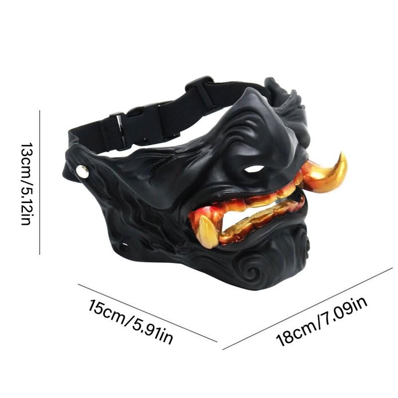 Half Face Japanese Oni Hannya Mask Halloween Cosplay Cyberpunk Costume Prop