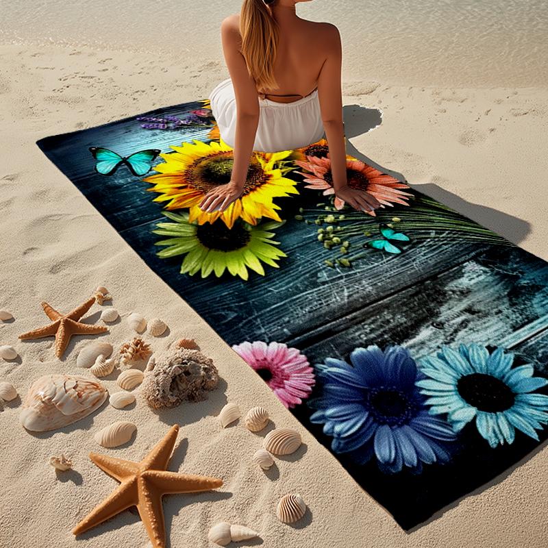 Floral Butterflies Wooden Background Beach Towel, Super Soft Microfiber, Gift for Her/Him, Birthday, for Pool, Beach, Travel, Home Decor Fan gifts