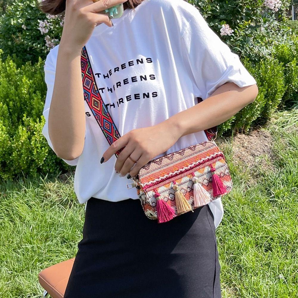 Embroidery Fringe Cloth Handbag Women Shoulder Bag Ethnic Style Bag Crossbody Bags Small Square Bag