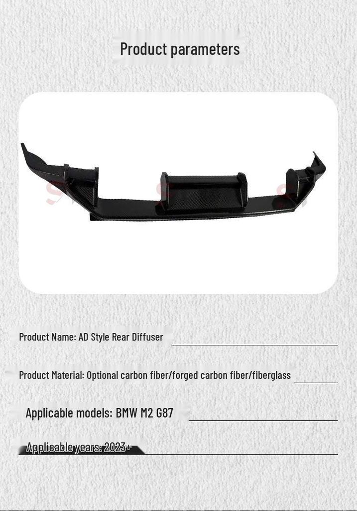 Compatible for BMW M2 G87 AD Style Carbon Fiber Rear Diffuser Bumper Lip.