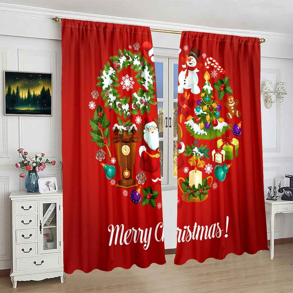 2 штуки - Зимняя декоративная штора с принтом Санты - Полиэстеровый материал - подходит для спальни, гостиной, кабинета