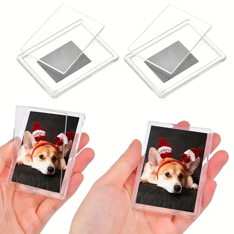 12/20PC Acrylic Magnetic Photo Frames Transparent Refrigerator Magnet Sticker Photoes Display Holder Home Pictures Organizer DIY
