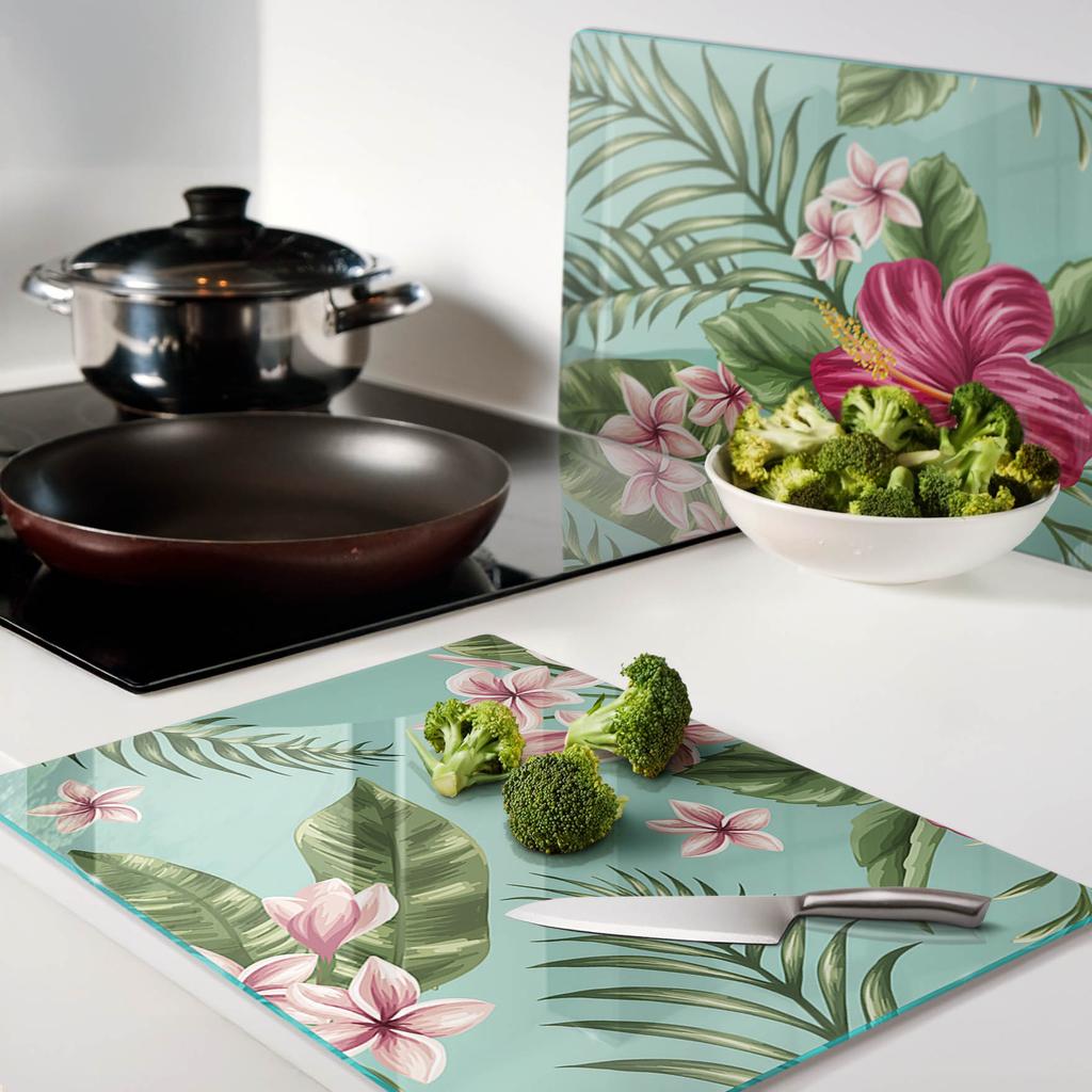 Decorative Tempered Glass Cutting Boards Hawaiian Flowers 2x40x52 cm