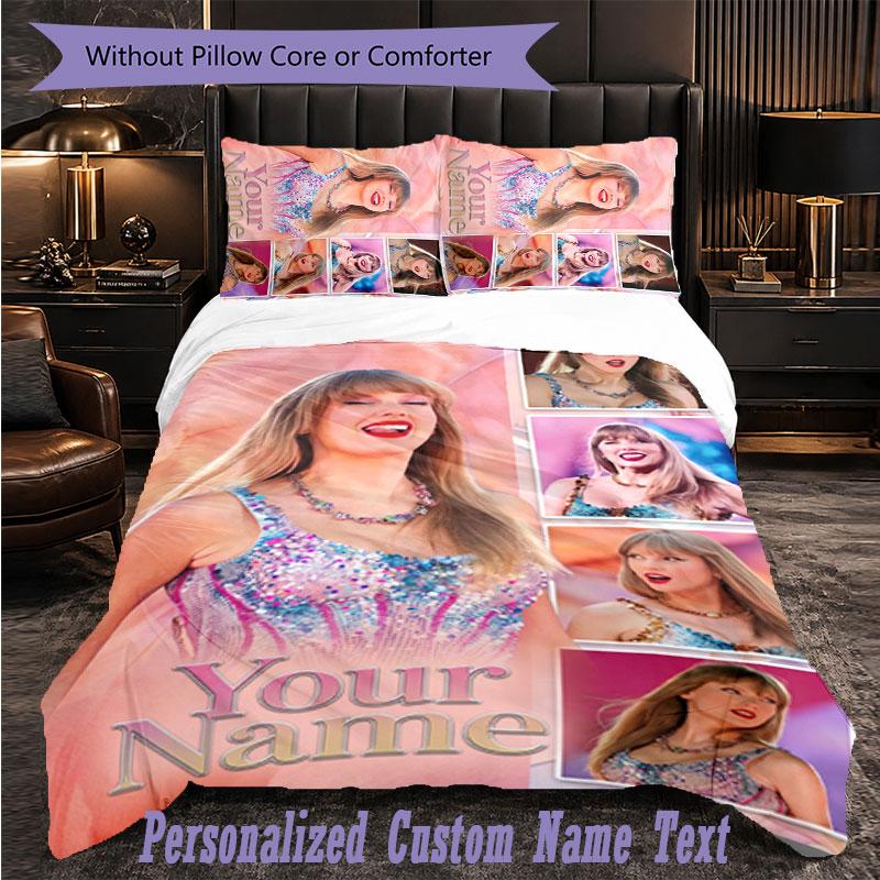 Personalized 3Pcs Bedding SetTaylor Swift Custom Text Duvet Cover Pillowcase Set Bedroom Gift