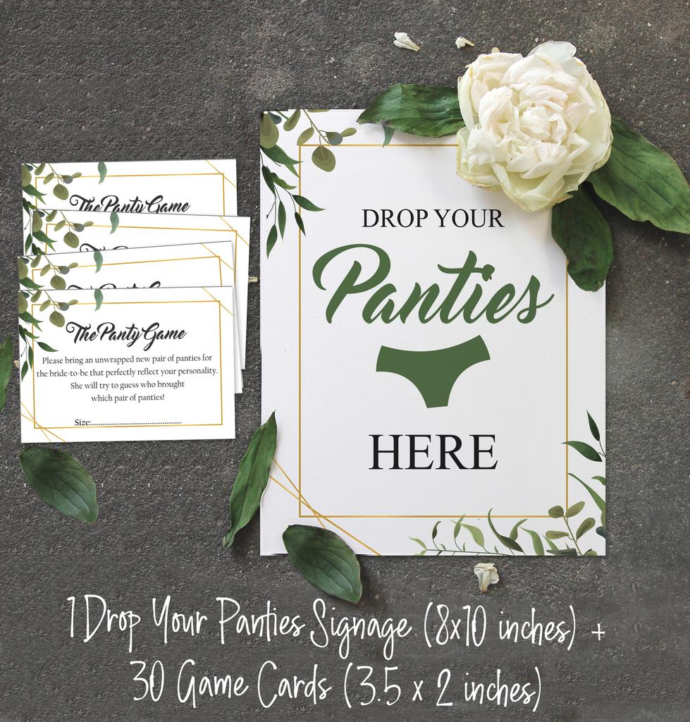 Inkdotpot Bridal Shower Game 1 SignA 30 Size CardsA White Greenery Girls Night Out Bachelorette Party Drop Your Panties