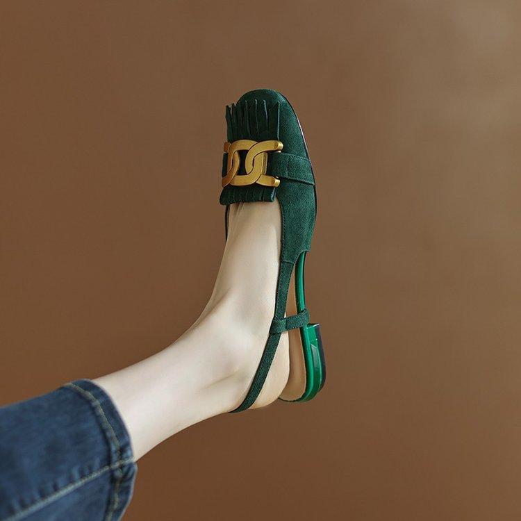 Ретро сандалии женские летние новые с закрытым носком и задним ремешком женские туфли металлическая пряжка низкий каблук обувь партия