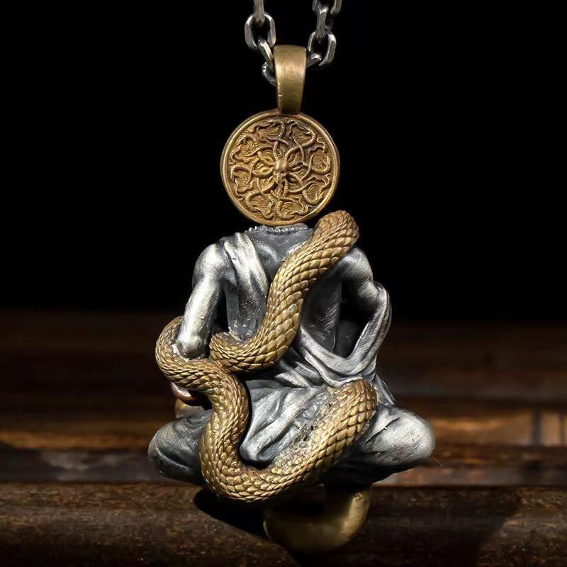 Vintage Ethnic Style Buddha Guardian Pendant Necklace Men Women Oxidized Copper Charm With Adjustable Chain