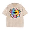 Y2K Skull Graphic T Shirt Men Women Vintage Washed Purple Oversized Tee Colorful Double Skull Print Streetwear Short Sleeve Tee