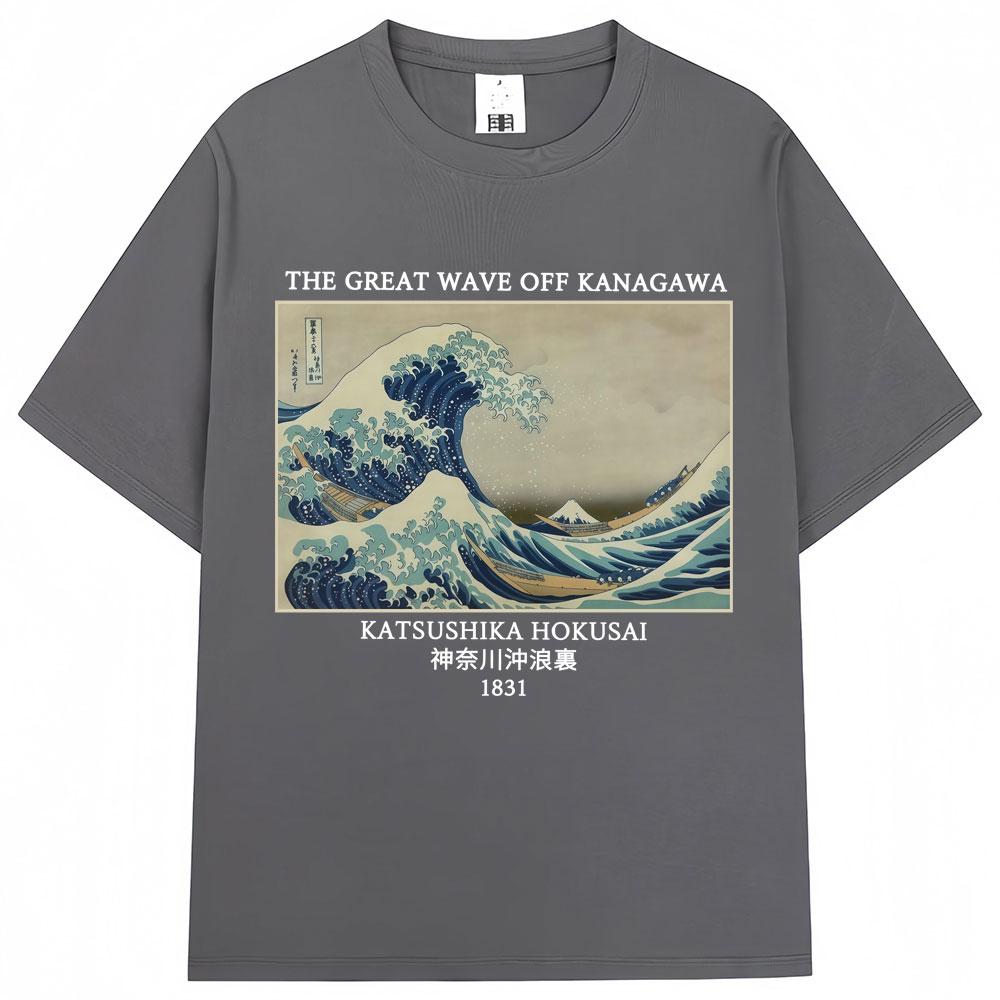 Summer 2026 New Kanagawa Wave Art Style Graphic Tshirt High Quality Fashion Casual Breathable Mens Crew Neck Print Tshirt