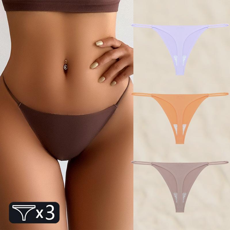 FINETOO 3PC Женские бесшовные трусы стринги сексуальные трусики-стринги с низкой талией женские однотонные бесследные бикини Т-образное нижнее белье