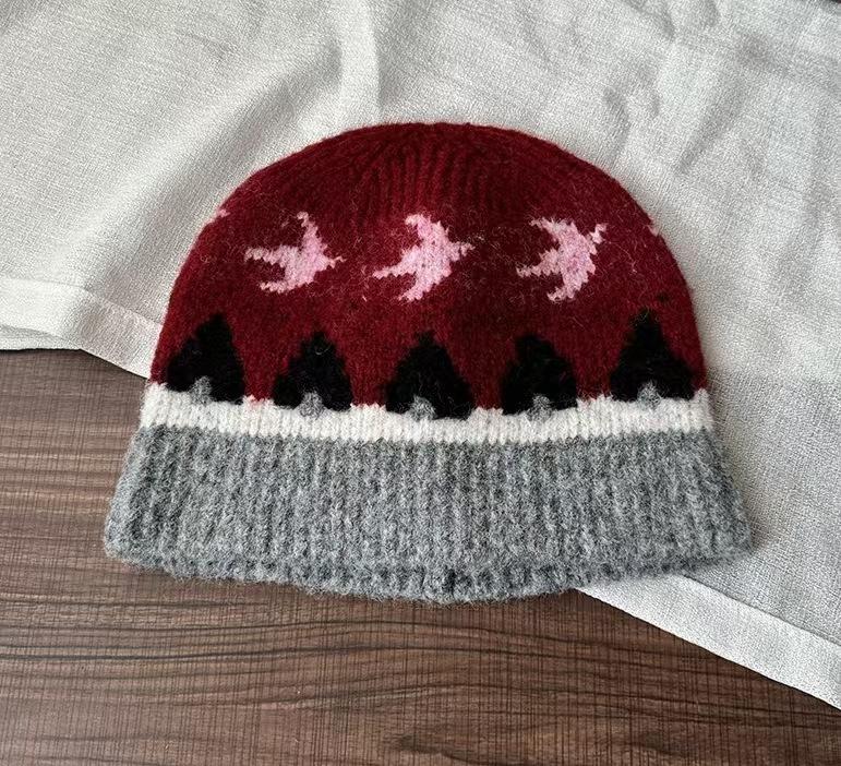 Korean niche new retro jacquard knitted hat women's autumn and winter thickened warm ear protection wool hat trendy brand cold hat