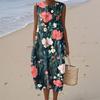 Women's Fashion Casual Sleeveless Round Neck Floral Print Elegant Temperament Dress