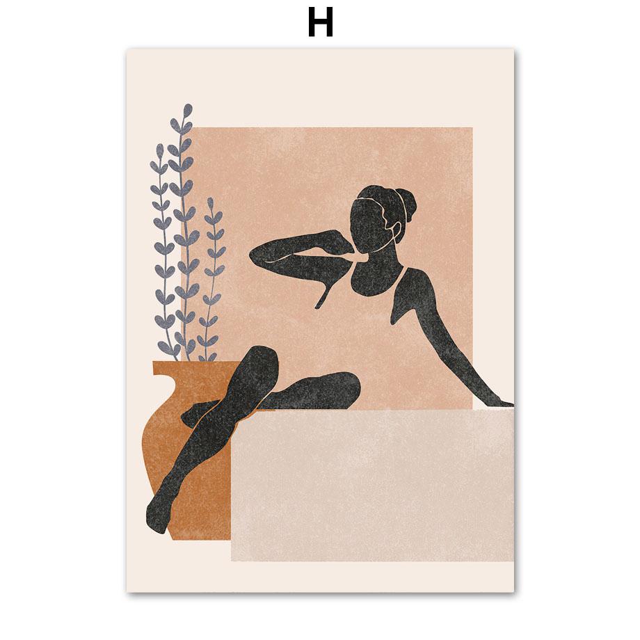 Бохо Абстрактная Черная Девушка Лист Радуга Геометрия Настенное Искусство Холст Живопись Скандинавские Постеры И Принты Картинки Для Декора Гостиной