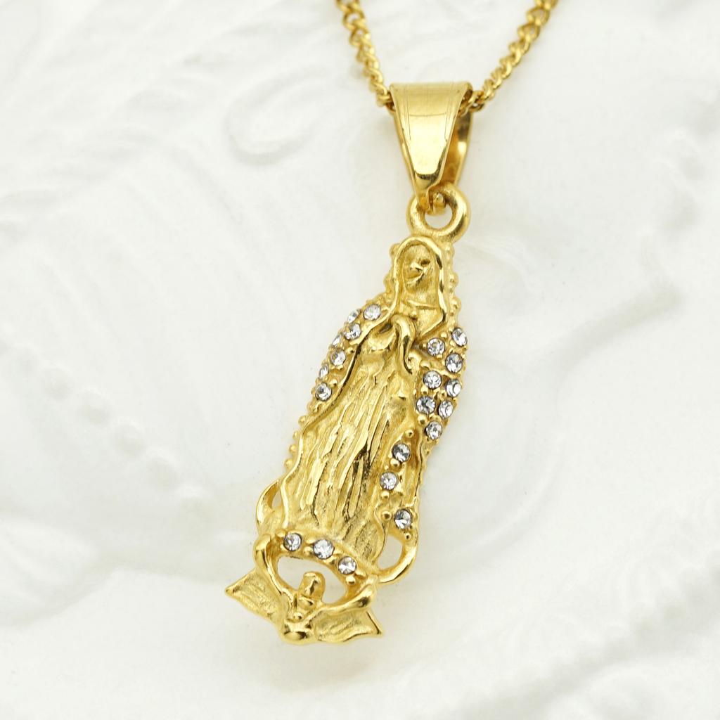 Catholic Necklaces for Men/Women Gold Color 316L Stainless Steel Pendant Religious Mother Virgin Mary Jewelry Christmas Gifts
