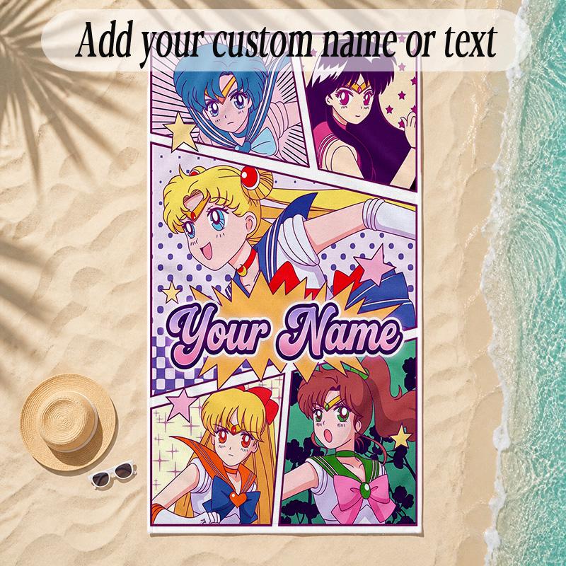 Beach TowelSailor Moon Custom Name Text Personalized Soft Towel for Beach Pool Indoor Home Decor Gift