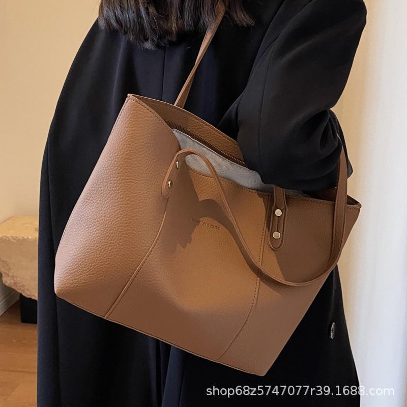 2025 new women's bag, large capacity commuter bag, women's retro simple atmospheric shoulder bag, handbag, tote bag