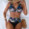 2025 Sexy Vintage Swimsuit Women Printed High Waist Bikini Set V-neck Swimwear Female Padded Bathing Suit Swimming Beachwear