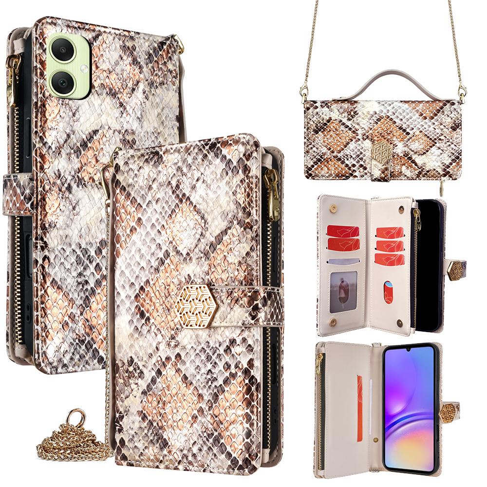 For Samsung Galaxy A05 4G Case Snake Skin Texture PU Leather Phone Wallet Cover with Shoulder Strap