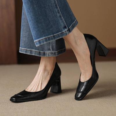 Носите женские туфли на высоком каблуке из овчины во все сезоны, однотонные женские туфли большого размера, низкие, на одной педали, из натуральной кожи, новая подошва из говяжьей жилы, одинарные