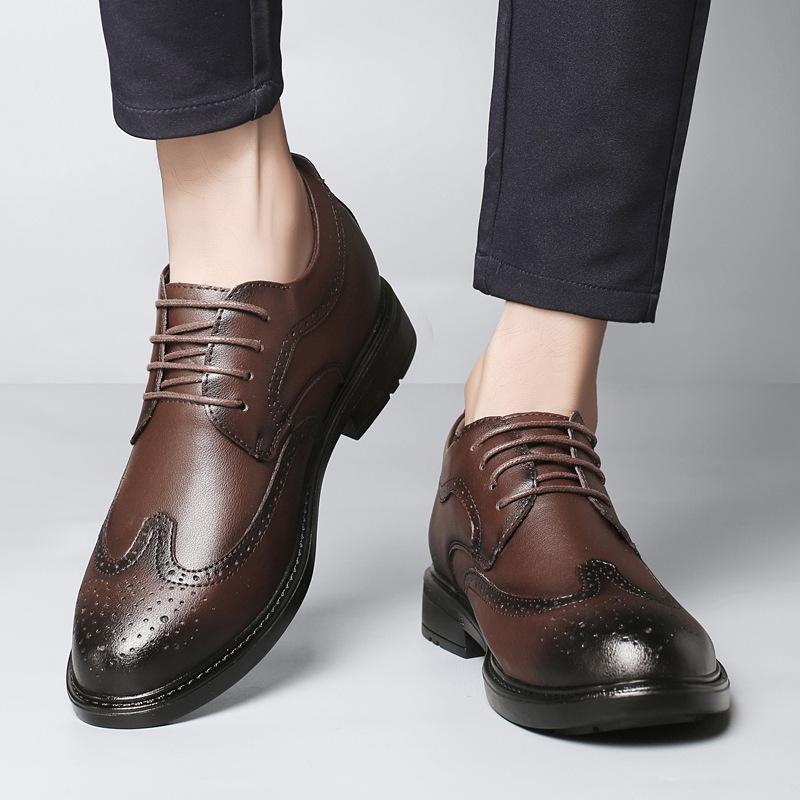 Мужские большие кожаные туфли-броги, Невидимое увеличение роста, Business Casual, Дышащий дизайн, Размеры до 50