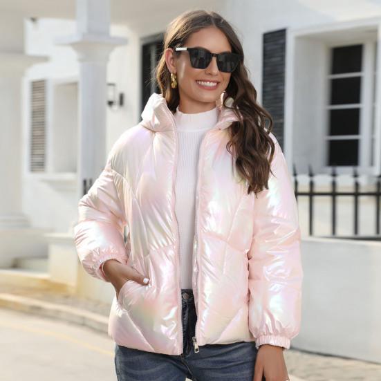 Женская зимняя хлопковая куртка, толстая теплая куртка-стойка с воротником-стойкой, защита шеи, ветрозащитная, с гладкими поверхностными карманами, пальто на молнии, теплое пальто-пуховик