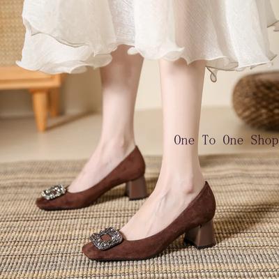 Мода Французские Толстые Каблуки Трафик 2024 Женские Туфли на Высоком Каблуке Новые С Квадратным Носком Бриллиантовые Женские Одинарные Туфли Женские Роскошные Дизайнерские Каблуки