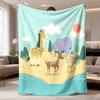 2026 Latest Flannel Blanket Whimsical Cartoon Animal Landscape Flannel Blanket DoubleSided Throw with Sun, Moon & Stars Design, Lightweight & Warm for