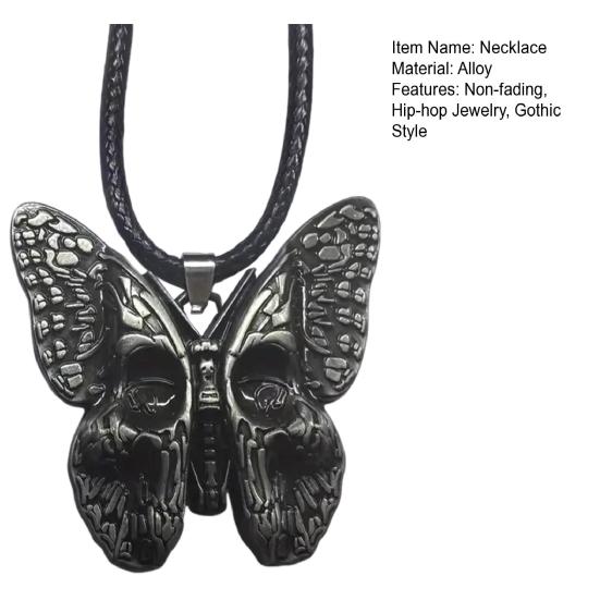 Skull Butterfly Necklace Gothic Butterfly Pendant Necklace Dark Style Hip-hop Necklace Insect Jewelry Gift for Women Men