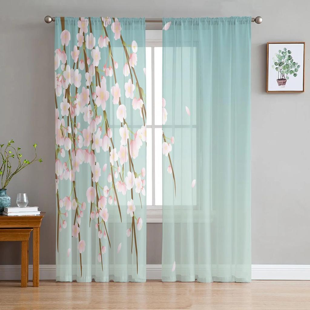 Розовые цветы вишни белые прозрачные шторы для гостиной тюль занавеска для спальни кухонное окно